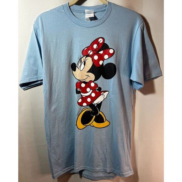 Women's Minnie Mouse Short Sleeve 100% Cotton T-Shirt- Disney, Light Blue, Small - Picture 1 of 7